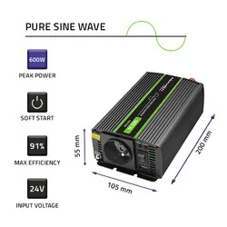 Przetwornica napięcia Qoltec Monolith 24V/230V 300W/600W USB Czysty Sinus