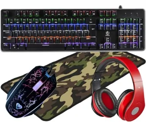 Aluminiowa mechaniczna klawiatura gamingowa dla graczy REBELTEC IMPERATOR z podświetleniem + mysz + mata + słuchawki