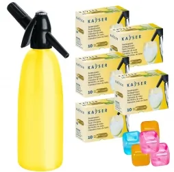 Saturator syfon do wody QUICK SODA żółty 1L + 50 naboi + 5 kostek lodu