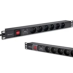 Aluminiowa listwa zasilająca PDU do szafy RACK 19'' 1U 16A6xFRENCH 1.8m