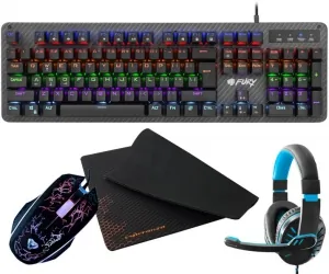 Mechaniczna klawiatura gamingowa dla graczy FURY TORNADO podświetlenie + mysz + mata + słuchawki