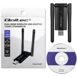 Bezprzewodowy szybki adapter DUAL Wi-Fi 2x 2dBi Qoltec standard AC USB 3.0 1200Mbps