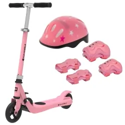 Hulajnoga elektryczna dla dzieci FUN WHEELS 100W + kask + ochraniacze - różowa