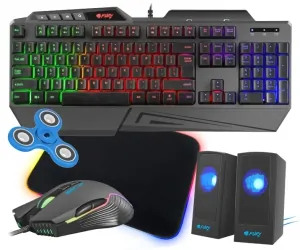 Klawiatura gamingowa podświetlana dla graczy FURY SKYRAIDER z podświetleniem + mysz FURY Hustler 6400DPI RGB + mata LED + głośniki LED