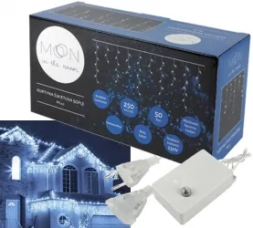 Kurtyna świetlna ozdobna zewnętrzna LTC Moon In The Room sople 250 LED 5m białe