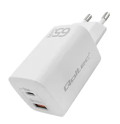 Ładowarka sieciowa Qoltec GaN ULTRA 65W 5-20V 2.25-3.25A USB-C PD   USB QC - biała