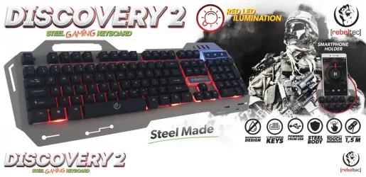 Metalowa klawiatura dla graczy Rebeltec Discovery 2 Metal LED RED miejsce na telefon