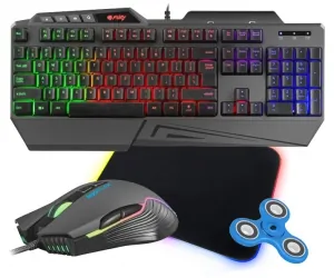 Klawiatura gamingowa podświetlana dla graczy FURY SKYRAIDER z podświetleniem + bezprzewodowa mysz FURY STALKER + mata LED 