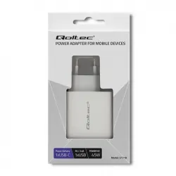 Ładowarka sieciowa Qoltec 42W 5-20V 2.4-3A USB-C PD + USB biała