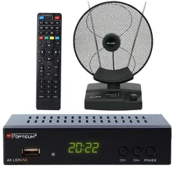 Cyfrowy zestaw telewizji naziemnej DVB-T tuner OPTICUM AX LION NS DVB-T2/C H.265 HEVC + antena pokojowa BLOW ATD17