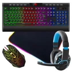 Klawiatura gamingowa podświetlana Havit KB487L RGB słuchawki mysz mata dla graczy