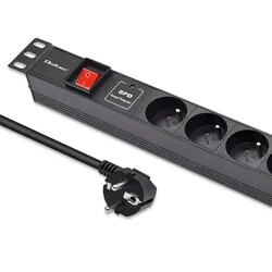 Aluminiowa listwa zasilająca PDU do szafy RACK 19'' 1U 16A6xFRENCH 1.8m