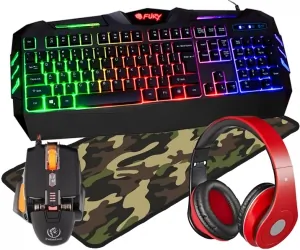 Klawiatura gamingowa podświetlana dla graczy FURY SPITFIRE + mata + mysz + słuchawki