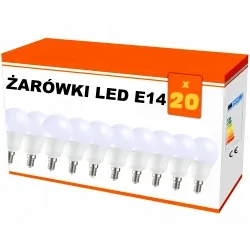 Zestaw 20x  żarówek  LED E14 5W bańka kulka A45, AC230V,WW