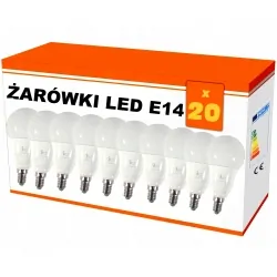 Zestaw 20x  żarówek LED E14 7W bańka kulka 180st. AC230V, WW