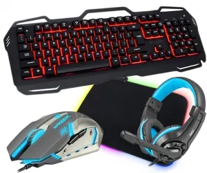 Klawiatura gamingowa podświetlana dla graczy BLOW STEEL + podświetlana mata + mysz + słuchawki