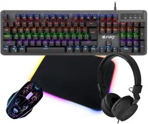 Mechaniczna klawiatura gamingowa dla graczy FURY TORNADO podświetlenie + podświetlana mata + mysz + słuchawki