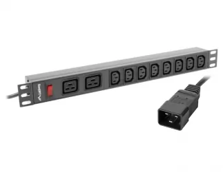 Listwa zasilająca RACK PDU LANBERG do szafy RACK 19" 1U 16A 2m 2xC19 + 8xIEC C13 czarna C20