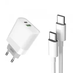 Ładowarka sieciowa XO L64 PD QC 3.0 18W 1xUSB 1xUSB-C biała + kabel USB-C/USB-C