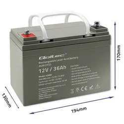 Akumulator AGM Qoltec 12V 36Ah max. 540A