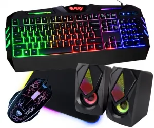 Klawiatura gamingowa podświetlana dla graczy FURY SPITFIRE + podświetlana mata + mysz + głośniki Boogie