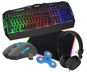 Klawiatura gamingowa podświetlana dla graczy BLOW HURRICANE + bezprzewodowa mysz FURY STALKER + mata LED + słuchawki