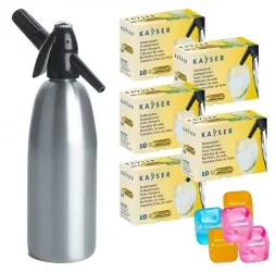 Saturator syfon do wody QUICK SODA srebrny 1L + 50 naboi + 5 kostek lodu