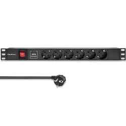 Aluminiowa listwa zasilająca PDU do szafy RACK 19'' 1U 16A 6xSCHUKO 1.8m
