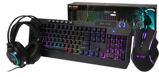 Zestaw klawiatura gamingowa podświetlana + mysz + słuchawki dla graczy BLOW Adrenaline CYBERGOD