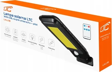 Lampa solarna LED LTC 30W z czujnikiem ruchu i zmierzchu + pilot