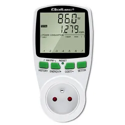 Watomierz licznik zużycia energii PM0627 z historią pomiaru Qoltec 3680W 16A LCD