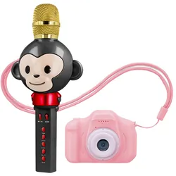 Zestaw dla dzieci mikrofon z głośnikiem bluetooth Forever Animal AMS-100 małpka czarny   aparat fotograficzny różowy