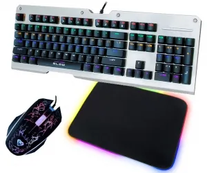 Klawiatura mechaniczna BLOW MECHANICAL RGB podświetlana metalowa + podświetlana mata + mysz + słuchawki