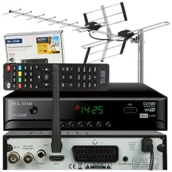 Tuner cyfrowy dekoder DVB-T2 WiFi BLOW 4815WIFI H.265/HEVC  + antena kierunkowa VHF/UHF MUX8 ATD31S
