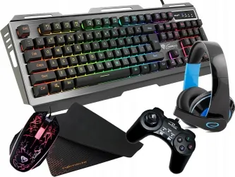 Zestaw klawiatura aluminiowa Genesis RHOD 420 + mysz + słuchawki + pad + mata gamingowa