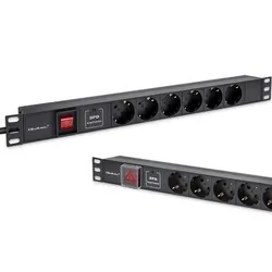 Aluminiowa listwa zasilająca PDU do szafy RACK 19'' 1U 16A 6xSCHUKO 1.8m