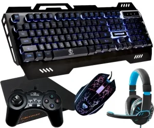 Aluminiowa klawiatura dla graczy Rebeltec DEFENDER LED color + podświetlana mysz + mata + słuchawki + pad