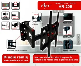 Uchwyt naścienny uniwersalny wieszak do TV LCD/LED  AR-20B ART 32-65&quot; 45KG regulacja pion poziom 62cm