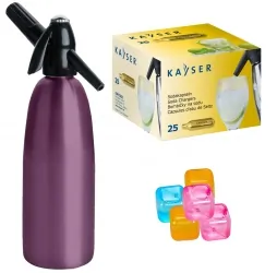 Saturator syfon do wody QUICK SODA fioletowy 1L + 25 naboi + 5 kostek lodu