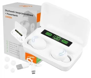 Bezprzewodowe słuchawki bluetooth douszne TWS LTC mikrofon powerbank białe