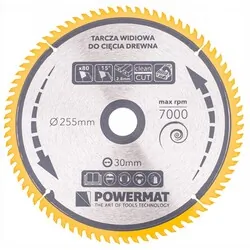 Tarcza widiowa do drewna 255x30 80 zębów Powermat TDD-255x30x80Z