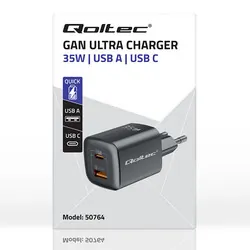 Ładowarka sieciowa Qoltec GaN ULTRA 35W 5-20V 2.25-3A USB-C PD   USB QC - czarna