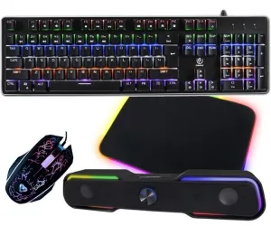 Aluminiowa mechaniczna klawiatura gamingowa dla graczy REBELTEC IMPERATOR z podświetleniem + mysz + mata LED + głośniki Apala