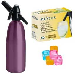 Saturator syfon do wody QUICK SODA fioletowy 1L + 10 naboi + 5 kostek lodu