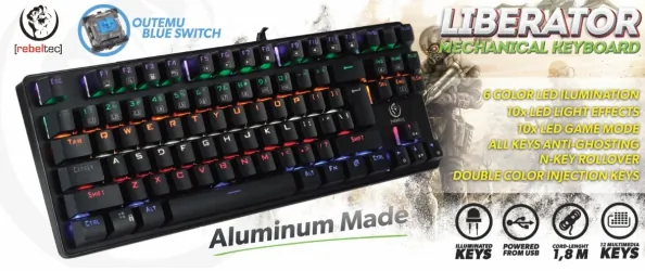 Aluminiowa mechaniczna klawiatura gamingowa dla graczy REBELTEC LIBERATOR z podświetleniem