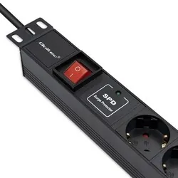 Aluminiowa listwa zasilająca PDU do szafy RACK 19'' 1U 16A 6xSCHUKO 1.8m