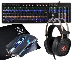 Aluminiowa mechaniczna klawiatura gamingowa dla graczy REBELTEC IMPERATOR z podświetleniem + mysz dla graczy HUNTER 2 + słuchawki TORNADO + mata SLIDER S