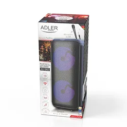 Podświetlany głośnik przenośny Bluetooth Adler AD 1903 SD USB AUX FM   mikrofon