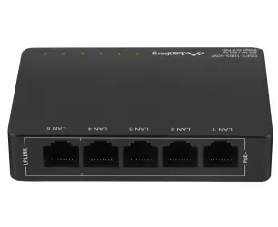 Switch LANBERG POE+ DESKTOP 5-PORT 1GB (4 PORTY POE, 30W/PORT, MAX 60W)