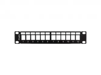 Patch panel pusty 12x port LANBERG do szafy RACK 10" 1U z organizerem do modułów heystone czarny